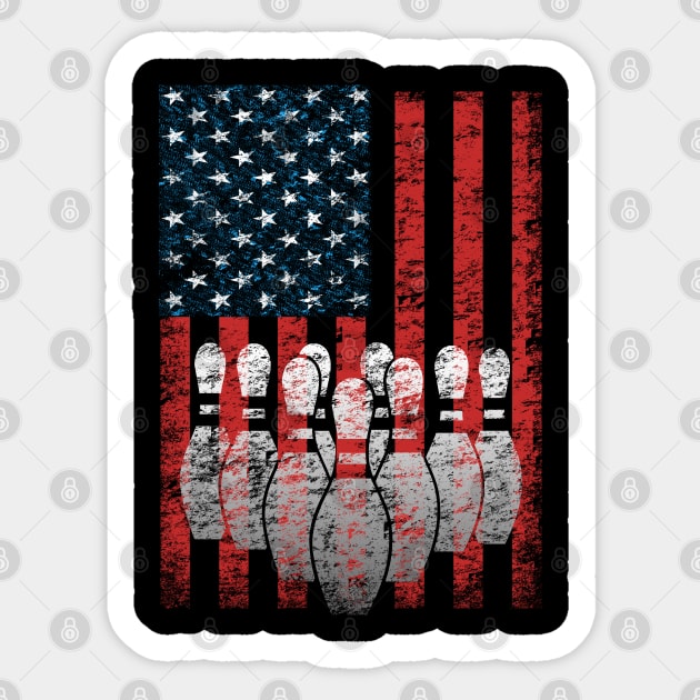 Vintage American Flag Bowling Pin Classic Bowler T-shirt Sticker by TeeCreations